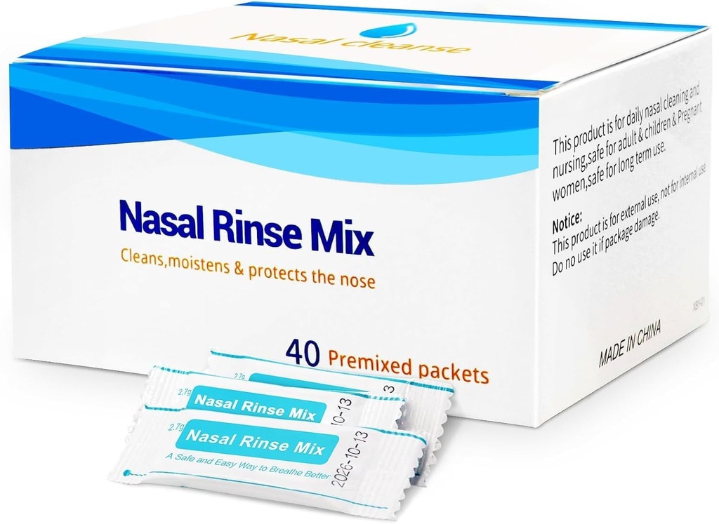 40 Pre-Mixed Saline Packets Sinus Rinse for Neti Pots and Nasal Irrigation Systems, Salt Packets Etkili Sinus Rinse for Allergies & Congestionion