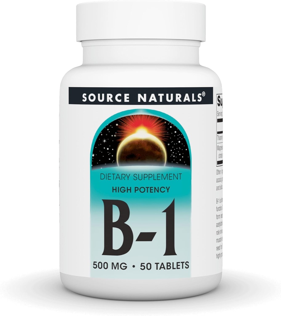 Πηγή Φυσικά Βιταμίνη B-1 Thiamin 500mg - Υψηλή ισχύς, 500mg - 50 δισκία