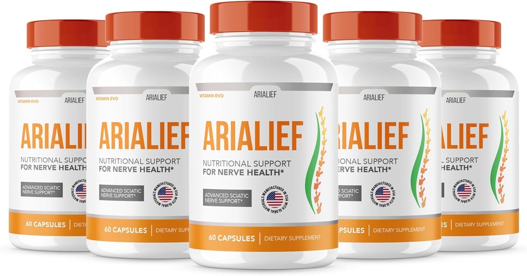 (5 PACK) Arialief Sciatica Nerve Support, Arialeaf Advanced Nerve Health, Arialeaf Prime Palm Scia, Aria Leaf Primepalm Aria Lief, Nerve Relief Supplement Sciatic Soothing (300 Capsules)