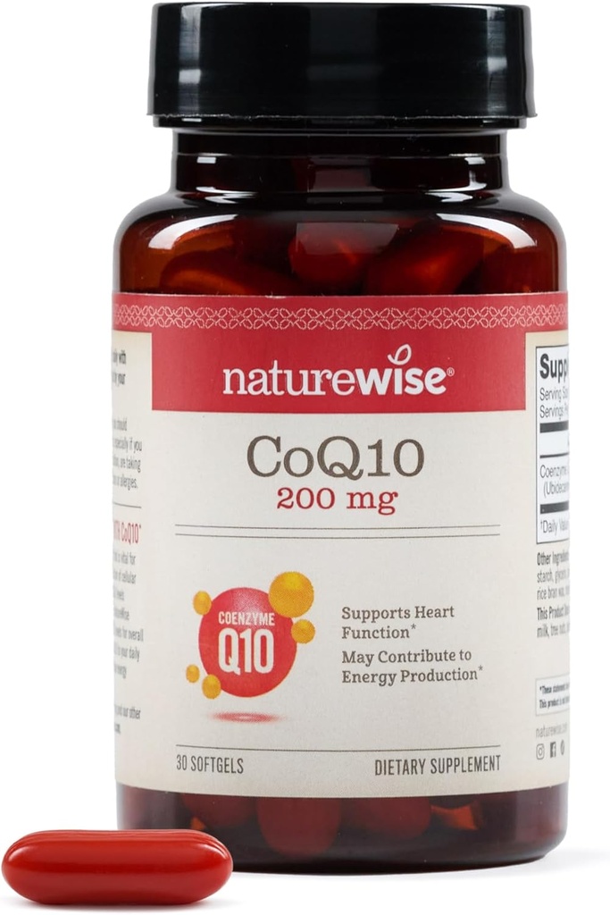 NatureWise CoQ10 200 mg Softgels, High Potency Ubiquinone - Coenzyme Q10 Supplement - Heart Health + Energy - Vegan, Non-GMO, Gluten-Free - 30 Count[1-Month Supply]