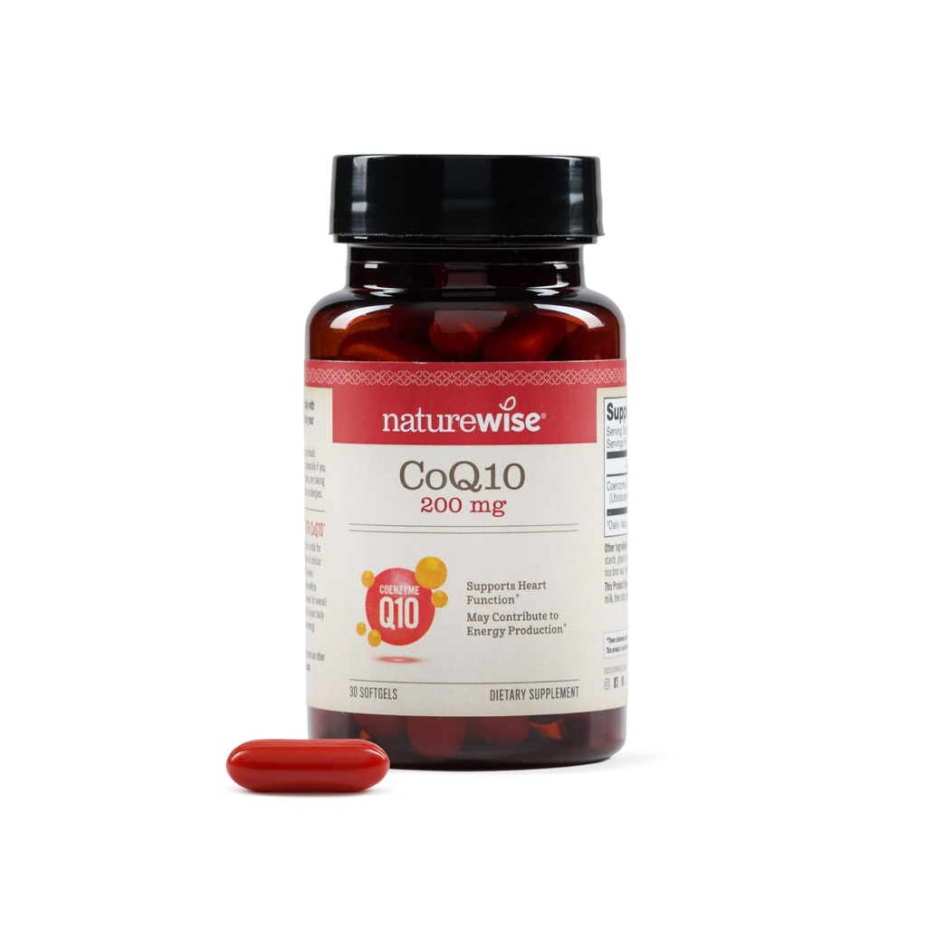 NatureWise CoQ10 200mg Softgels, High Potency Ubiquinone - Συμπλήρωμα συνένζυμου Q10 - Αντιοξειδωτικό για την υγεία της καρδιάς + ενέργεια - Vegan, μη-GMO, Χωρίς γλουτένη - 30 Count[1-Month Supply]