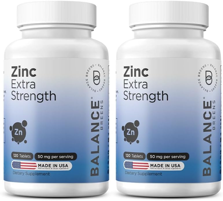 Çinko 50mg, 120 Vejetaryen Tabletler - Immune Support, Skin Health & Yararlı, Ekstra Güçlü, Ultra-Absorbable (Pack of 2)