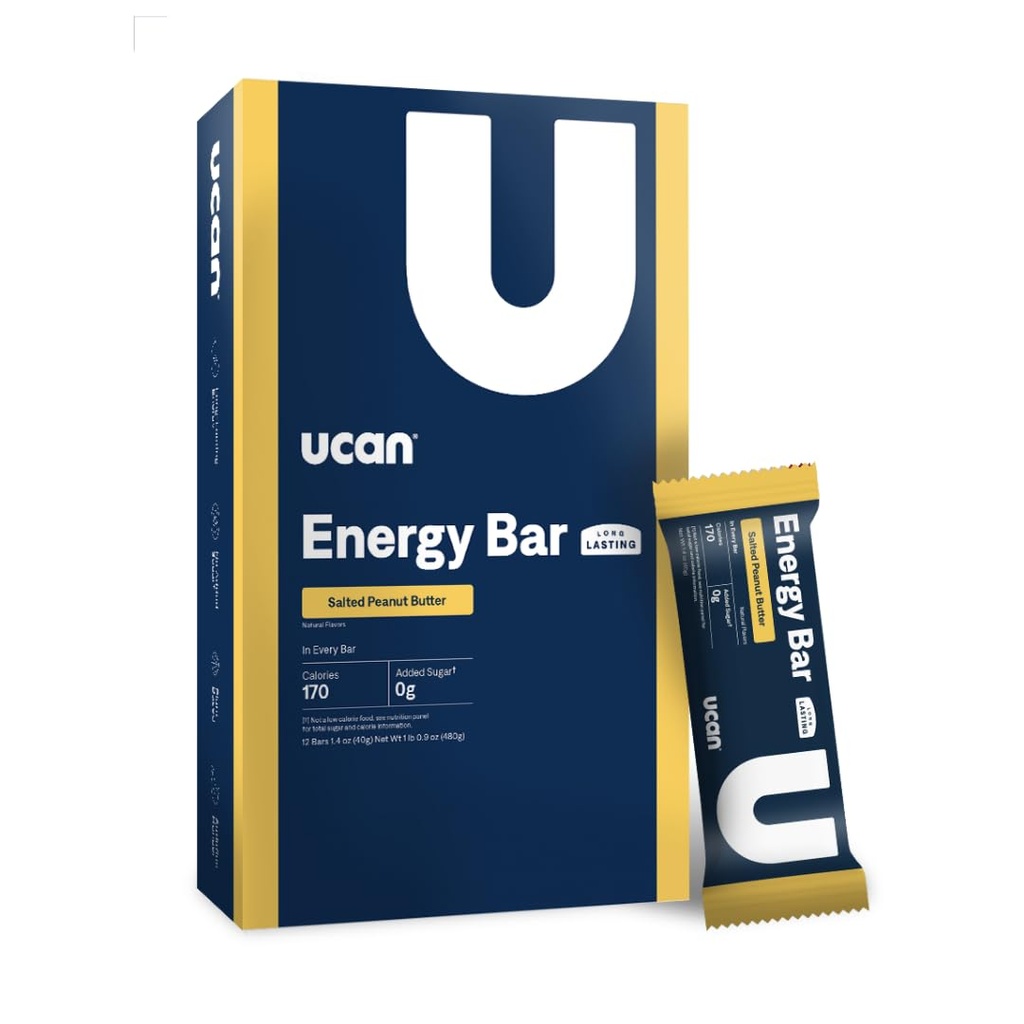 UCAN Energy Bars | Low Sugar, Low Calories | Gut Friendly, Caffeine-Free, Vegan, Non-GMO, No Soy, Keto Friendly | Run, Bisiklet, Fitness, Pre & Post Workout | Salted Peanut Butter 12