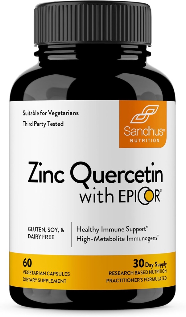 Sandhu'nun Çinko Quercetin with EpiCor 60 Vegetarian Capsules - Gluten-Free Çinko Supplement - Yüksek Potency Immune Support