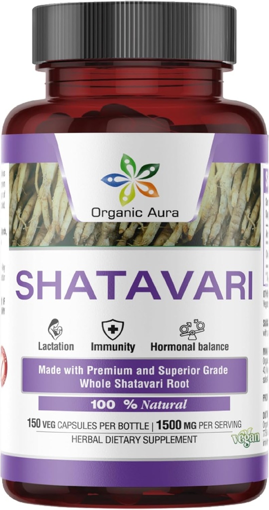 Organik Aura Shatavari Capsules.150 Veg Capsules. 1500 mg hizmet başına. Mükemmel Herb Kadınları Üreme ve Immune Health ve Lactation Supplement olarak destekliyor. 100% Doğal Herbal Supplement.