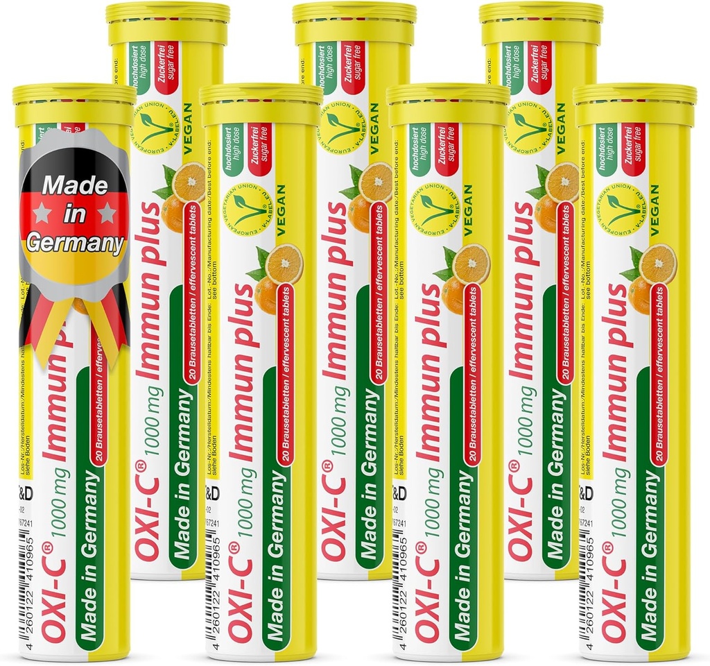 T&D Oxi C 1000 mg Vitamin C - 140 Vegan İçecek Effervescent Tabletler - Orange Flavor - Almanya'da Made in Germany