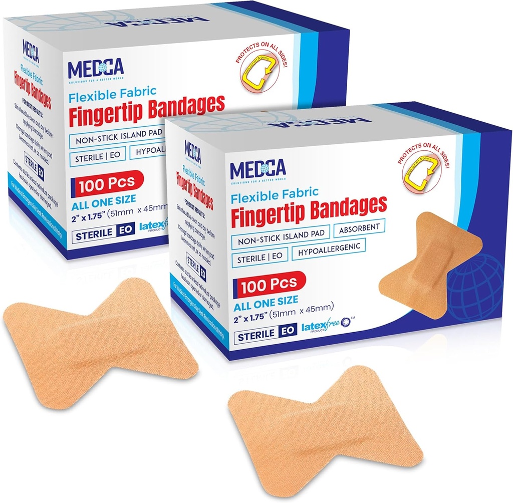 Flex Fabric Adhesive Banges - Finger-Tip Επιδέσμους για τη φροντίδα των δακτύλων και για την προστασία των πληγών από τη μόλυνση - (200 κόμης)