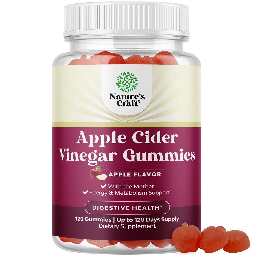 ACV Apple Cider Vinegar Gummies - Natural Energy Supplement ACV with Mother for Body Cleanse Immune Support and Gut Health with Vitamin B12 and Beet Root - 120 Count Count