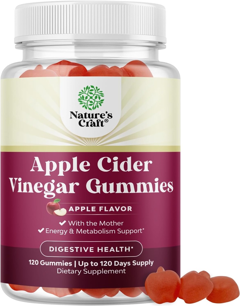 ACV Apple Cider Vinegar Gummies - Natural Energy Supplement ACV with Mother for Body Cleanse Immune Support and Gut Health with Vitamin B12 and Beet Root - 120 Count Count