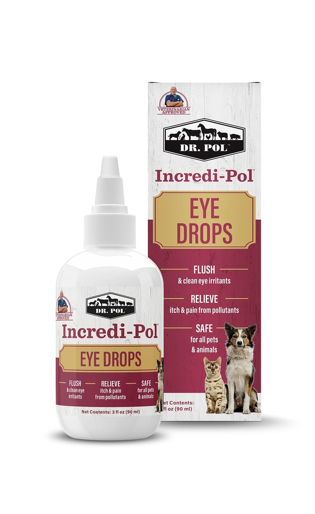Dr. Pol Incredi-Pol Eye Drops for Dogs, Cats ve All Hayvanlar - Dog Eye Drops to Flush and Clean Away Eye Irritants - Gentle Care and Soothing Relief for Eye Discomfort - 3 Akış