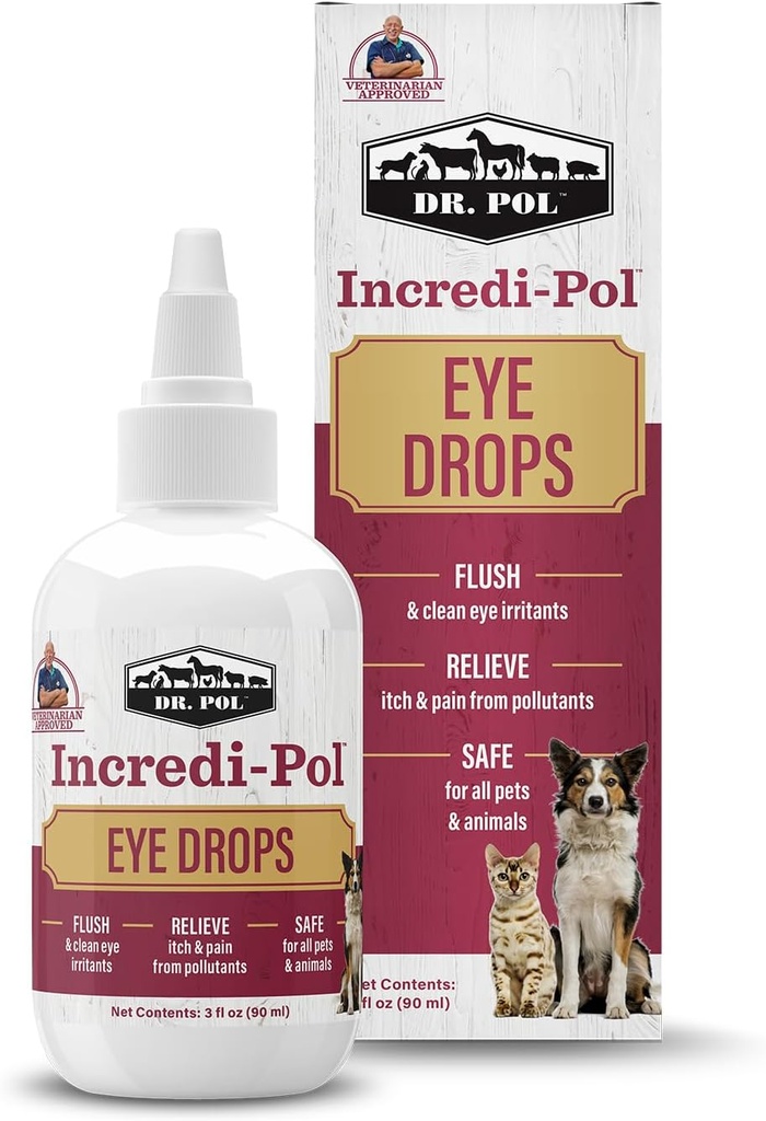 Dr. Pol Incredi-Pol Eye Drops for Dogs, Cats ve All Hayvanlar - Dog Eye Drops to Flush and Clean Away Eye Irritants - Gentle Care and Soothing Relief for Eye Discomfort - 3 Akış