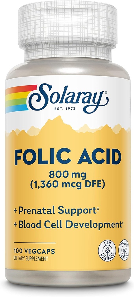 SOLARAY Folic Acid Capsules, 136006 | 100 Kont | 2 Paket