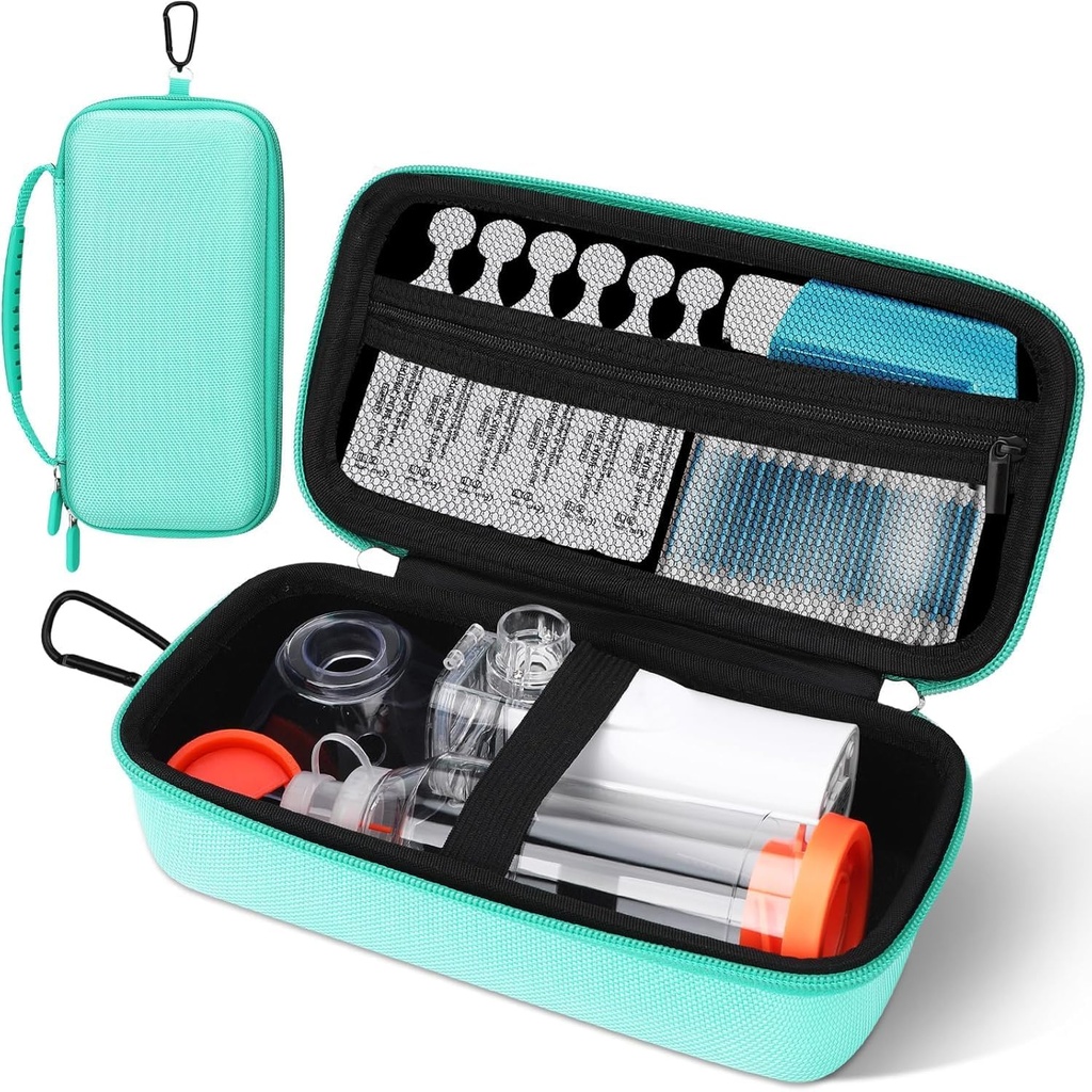 Asthma Inhaler Case, Portable Nebulizer Organizer, Travel-Ready with Me Pocket, Double Cookings, Silikon Tut, Çocuklar ve Yetişkinler, Şık Yeşil Yeşiller