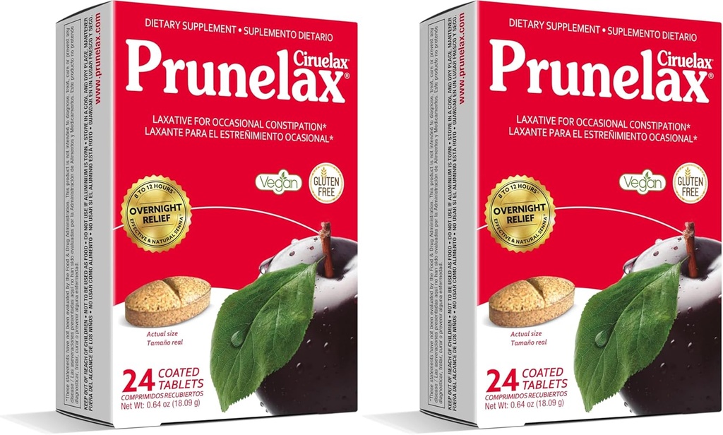 Prunelax Ciruelax Düzenli Kuvvet Laxative Tabletler - Occasional Constipation için Doğal Olarak Laxative, Senna Leaf Extracts, 8-12 Hr Fast-Acting - 24ct