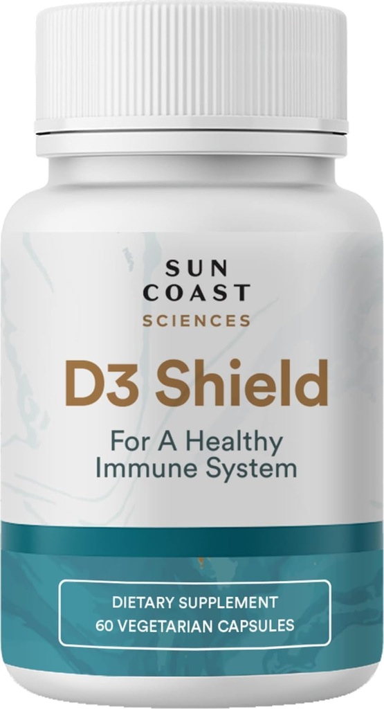 Sun Coast Science Sciences D3 Shield - Βιταμίνη D3 5000 IU για την Ανοσολογική Υποστήριξη και την Υγεία των Οστών 60 Καψάκια Χορτοφάγου K2 με 180mg Ανθρακικό ασβέστιο Μέγιστη Απορρόφηση