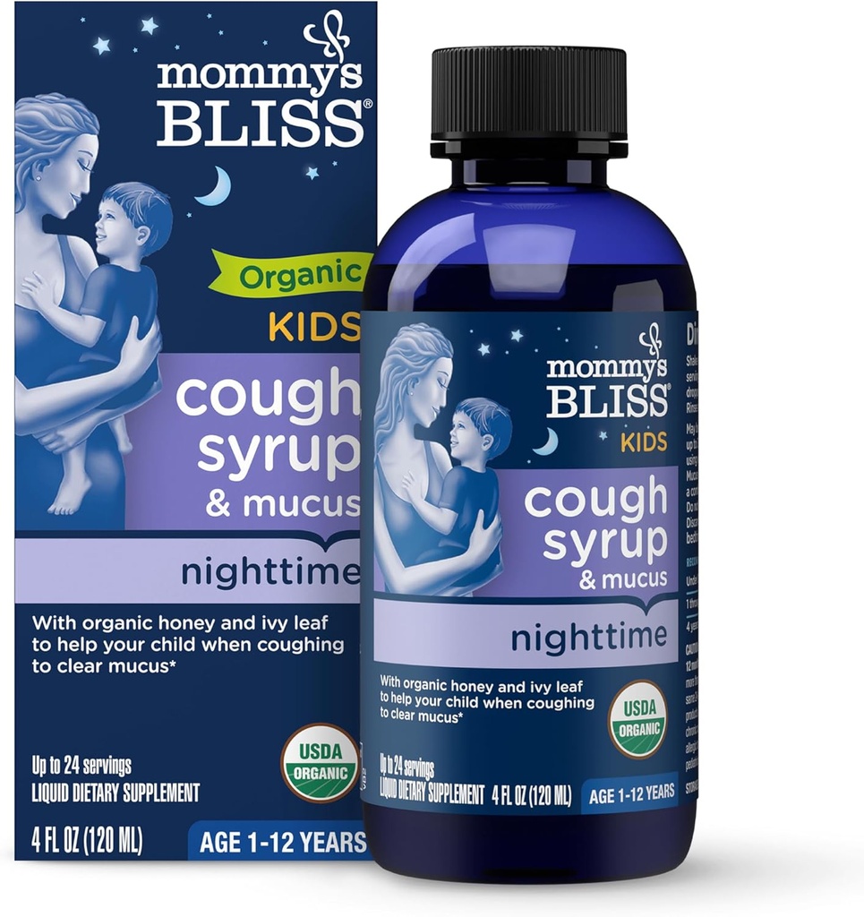Anne'nin Bliss Organik Çocuk Gece Saati, Agave & Honey, Ivy Leaf, çinko, C, +Herbal Nighttime Mix, 4 Fl z