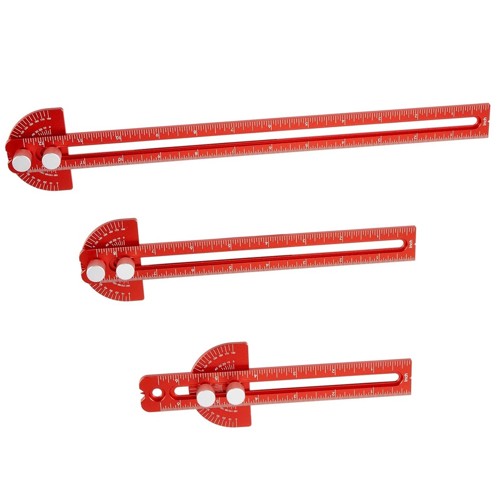 Woodworking Ruler, TOURACE 3Pcs Precision Pocket Ruler Metal Slide Rule Woodworking Tools T Square Metrik / Inch Portatif Rulers with Protractor Angle Finder 4/8/12 inç)