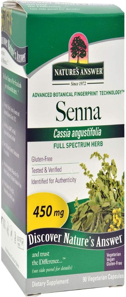 Nature's Answer Senna Leaf | Diyeter Supplement | Tavsiyeler Digestive Health | Vegan, Gluten-Free & Kosher Sertifikalı | Vegetarian Capsules 90ct