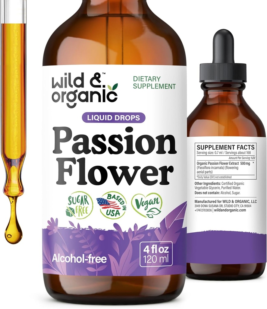 Wild & Organic Passion Flower Tincture - Mood Support - Calming Passionflower Supplement - Passiflora Incarnata Liquid Extract - Vegan, Sugar & Alkol Özgür Herb Drops - 4 fl oz