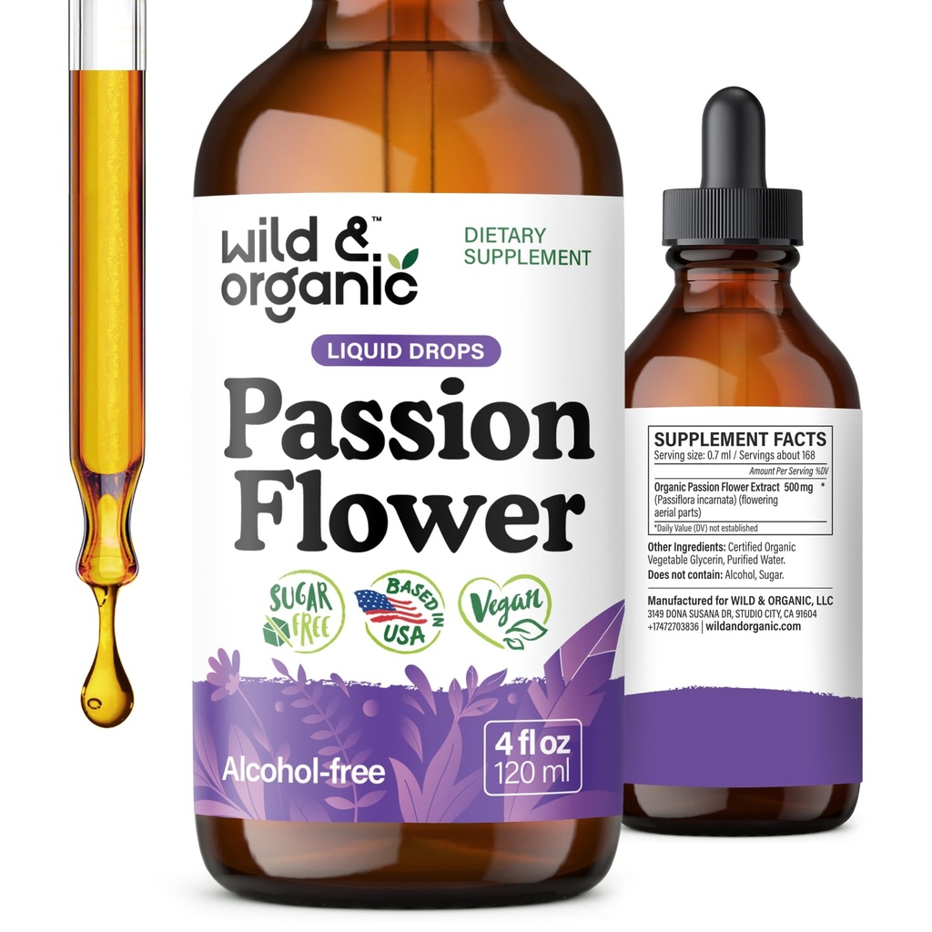 Wild & Organic Passion Flower Tincture - Mood Support - Calming Passionflower Supplement - Passiflora Incarnata Liquid Extract - Vegan, Sugar & Alkol Özgür Herb Drops - 4 fl oz