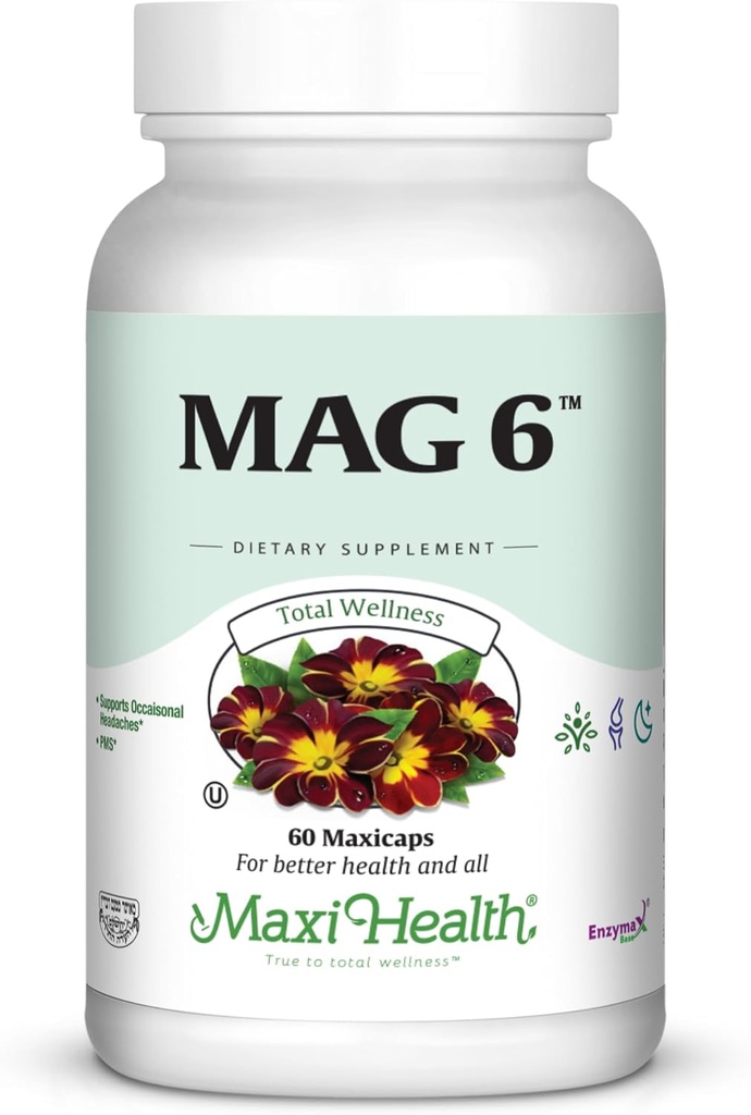 Magnezyum B6 Mag 6 Magnezyum B6 Vitamin B6 Sağlıklı Kemik Mineralizasyonu, Destek Nerve & Muscle Function, Energy Metabolism - Non-GMO, Vegan, Gluten Free, Kosher 60 Capsules
