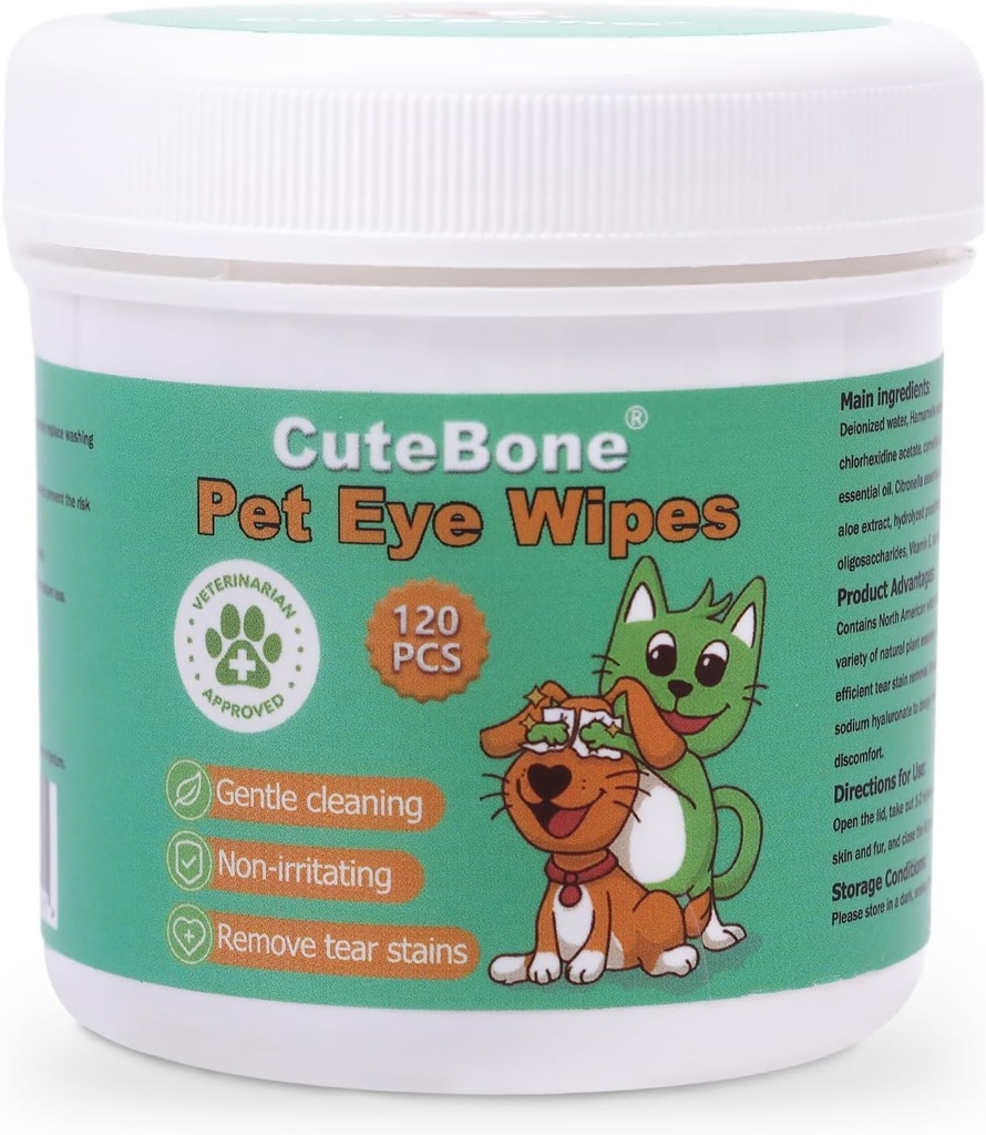 CuteBone Pet Eye Wipes 120 Count - Gentle and Soothing Eye Beauty Wipes for Dogs and Cats, Kaldırlar, Çayr Stains ve Debris, Engeller Göz Enfeksiyonları, Doğal Malzemeler, Güvenli ve Kullanımı Kolay