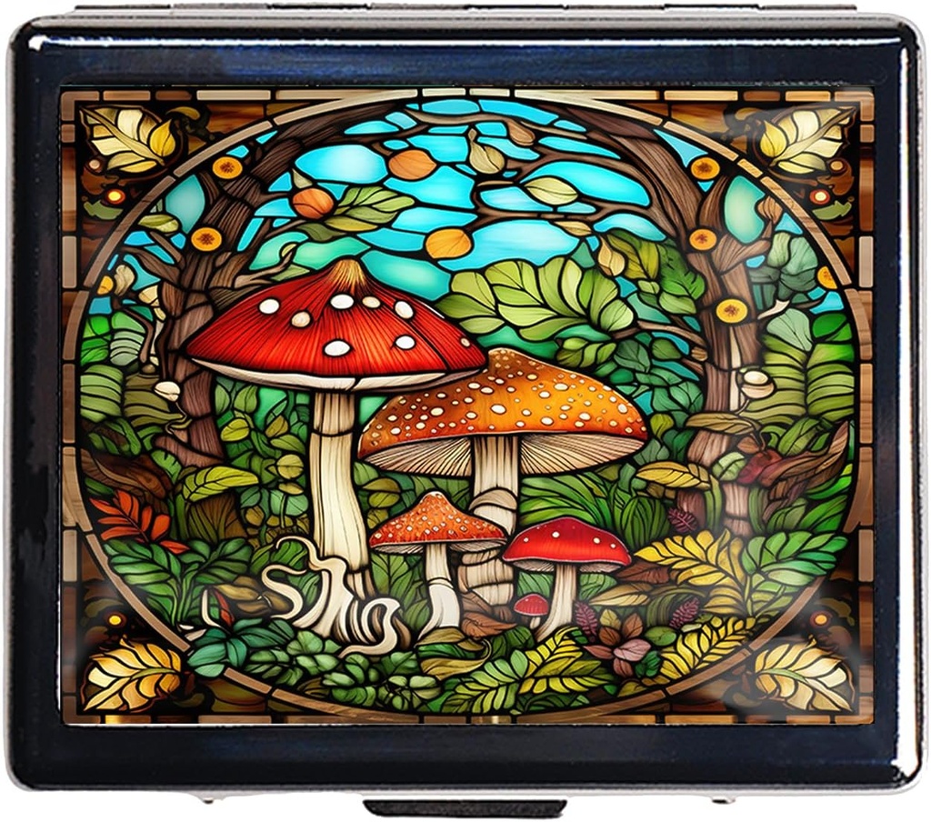 Seyahat Pill Organizer 7 Gün Metal Pill Box with Mirror and 8 Karşılaştırmalı Seyahat Pill Organizer For Purse (Mushroom Garden)