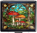 Seyahat Pill Organizer 7 Gün Metal Pill Box with Mirror and 8 Karşılaştırmalı Seyahat Pill Organizer For Purse (Mushroom Garden)