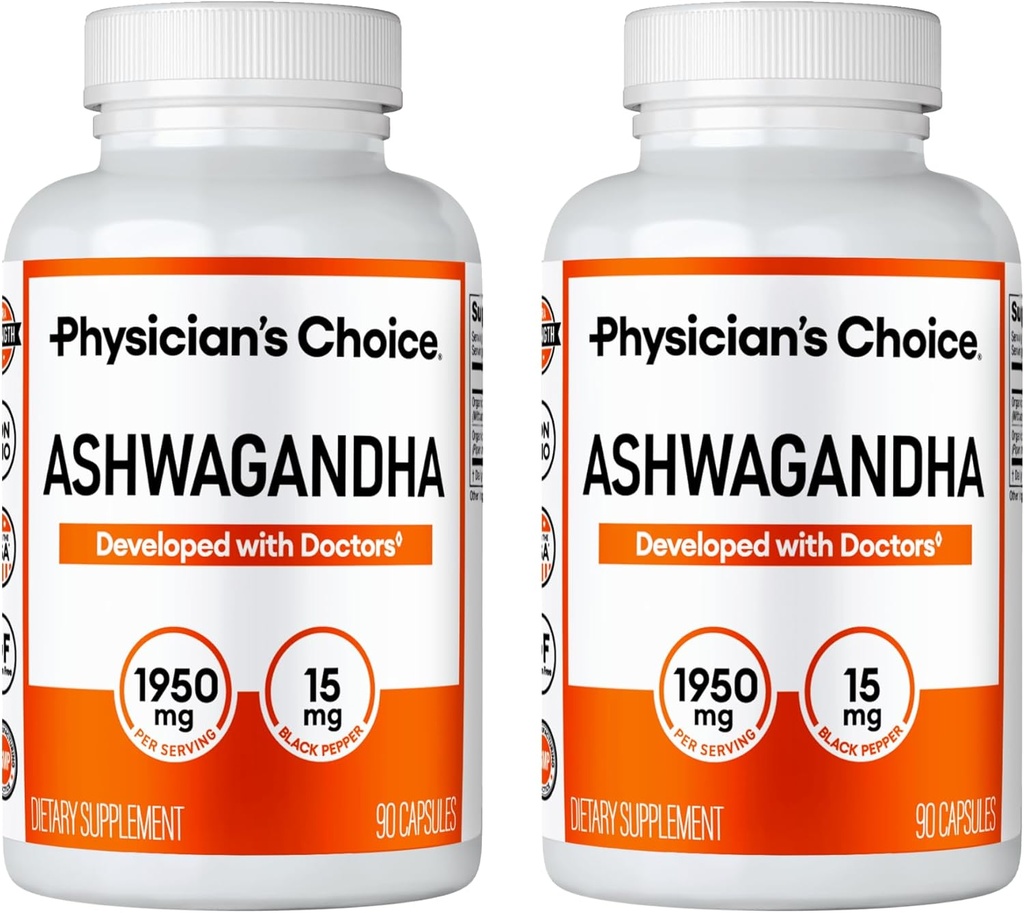 Doktor'un CHOICE Ashwagandha 1950mg Organik Ashwagandha Root Toz Black Pepper Extract, Stres Desteği, Mood Support Supplement, 90 Veggie Ashwagandha Capsules - 2 PCKdha Capsules - 2 PCK