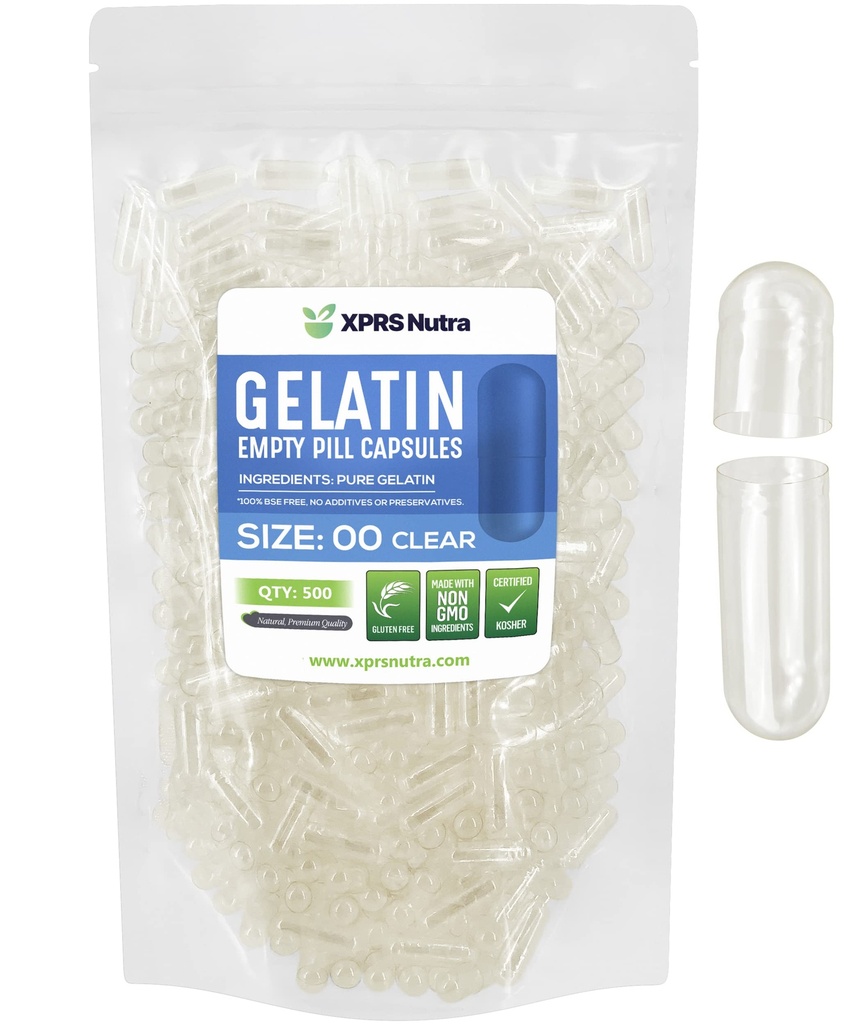XPRS Nutra Μέγεθος 00 Κενές κάψουλες - 500 Count Empty Gelatin Κάψουλες - DIY Καψάκιο Γέμισμα - Γέμισμα χάπια Gel Caps για Do-It-Yourself Συμπληρώματα (Καθαρίστε)