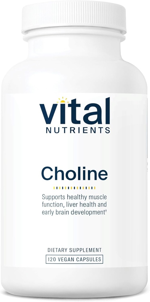 Vital Nutrients Choline 550 mg | Vegan Choline Supplements | 100% RDA for Neurology and Health* | Gluten, Süt, Soy Free | Non-GMO | 120 Capsules