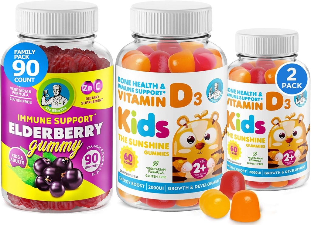 D Gummies ve Elder Gummies - Çocuklar ve Yetişkinler için Mega Boost - Vegetarian Gelatin-Free Immune Support Vitamins for Kids