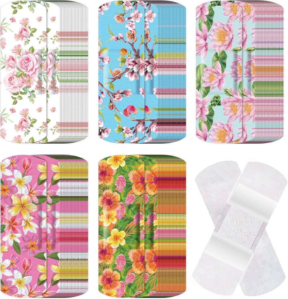 120 Adet Kumaş Desenleri Kuru Assorted Şekiller ve Desenler Küçük Renkli Pretty Fabric Bandages with Non Stick Pad 3 x 1 Perfect for Cuts Yararlı Kadınlar (Floral)