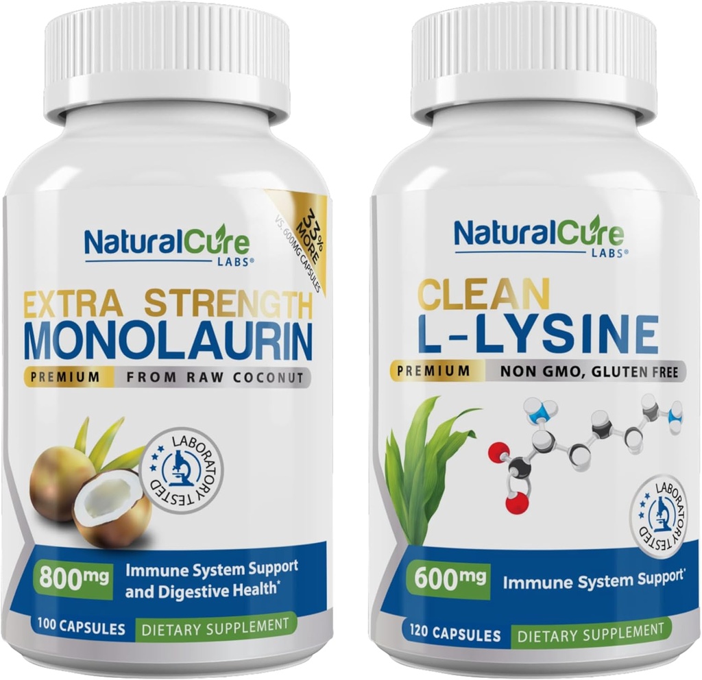 Φυσικό Cure Labs Bundle: Επιπλέον δύναμη μονολαουρίνη 800mg + καθαρή L-λυσίνη 600mg