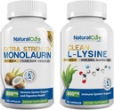 Φυσικό Cure Labs Bundle: Επιπλέον δύναμη μονολαουρίνη 800mg + καθαρή L-λυσίνη 600mg