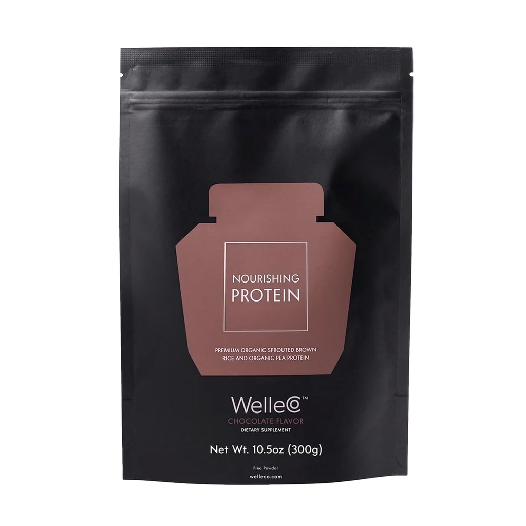 WelleCo Plant-Based Chocolate Protein Toz, Organik Brown Rice & Pea Blend, 16g proteini, Enerji, Kurtarma ve Günlük Beslenme için Sütsiz Tamam, 10.5 oz