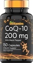 Tnvitamins CoQ-10 200 mg - Black Pepper Extract ile 150 Capsules | 5 Ay Supply! | Güçlü Ücretsiz Radikal Antioksit | Max Abxia Hızlı Yayın Kapsülleri | Coenzyme Q-10 200 mg