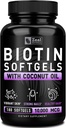 Zeal Naturals Biotin with Coconut Oil for Hair 10000mcg (180 Softgels) Tamam - Saç Skin ve Nails Vitaminleri için Biyotin 6 mo Supplygels)