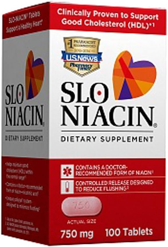 Slo-Niacin Polygel Controlled-Release Niacin, 750 mg, 100 Tablet