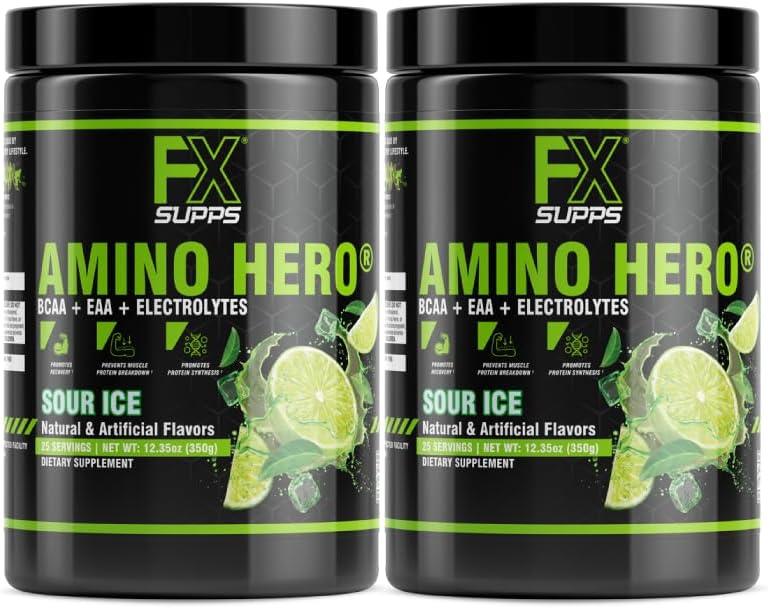 FXSUPPSEnergy Hero Sour Ice Flavor (50 hizmet) | Erkekler ve Kadınlar için Post-Workout Recovery İçecek | BCAA, EAA ve Elektrolytes | Endurance ve Sağlıklı Kaslar - 2 Pack