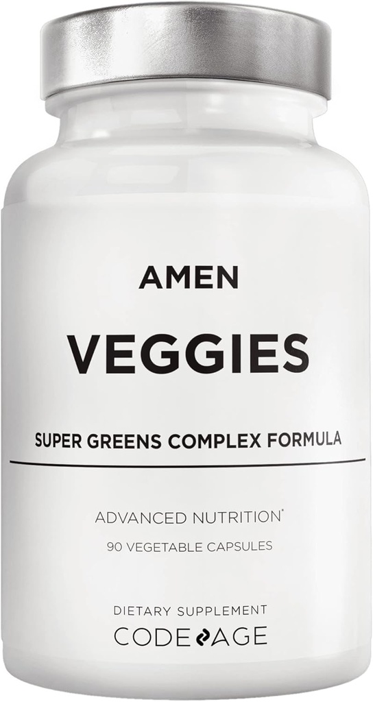 Amen Veggies, Daily Veggies Vitaminleri Tamam, Sebzeler Vegan Sac & Whole-Food Raw Greens Multivitamin Capsules, Mushroom Kompleksi, Superfood, Minerals, Green Sebze Nutrients, Non-GMO, 90 ct