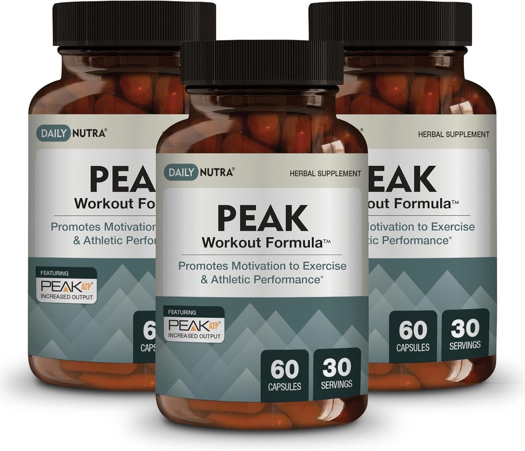 Peak Workout Formula - Refuel Motivasyon ve Egzersiz Çıkışı | Pre-Workout and Recovery Supplement One ATP, Boswellia, Ashwagandha, Green Tea Extract & Piperine (60 Capsules)