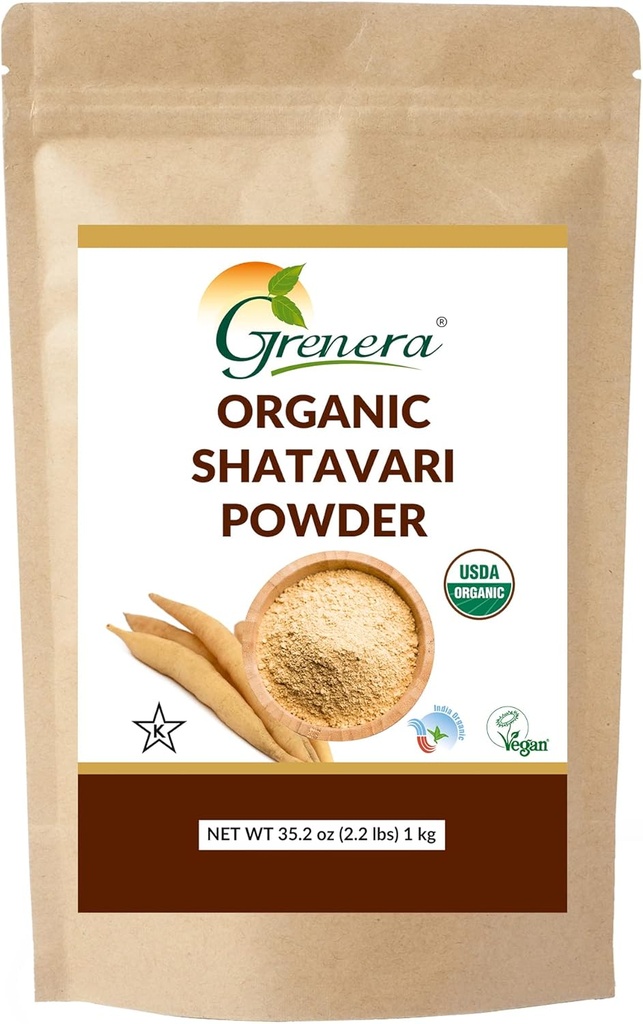 Grenera Organik Shatavari Toz 2.2 lbs (1 kg), USDA sertifikalı Shatavari Root, Rejuvenate Herb, Asparagus yarışmosususus