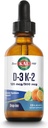 KAL D3 K2 DropIns 125 mcg / 500 mcg Sıvı Vitamin D3 K2 Drops, Bone Health, Heart Health ve Immune Support Supplement, Natural Citrus Flavor, 60-Day Money Back Garanti, Approx. 59