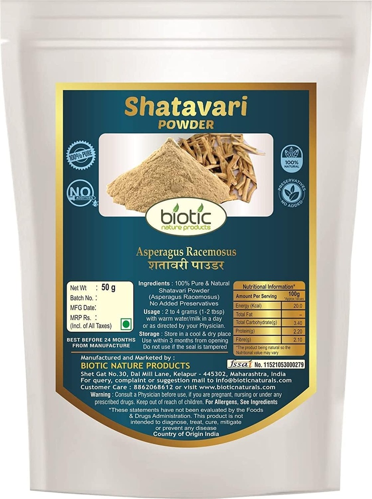 Veena Natural Shatavari Toz - Asparagus Racemosus - Satavar Churna - Satavari Toz - 50g