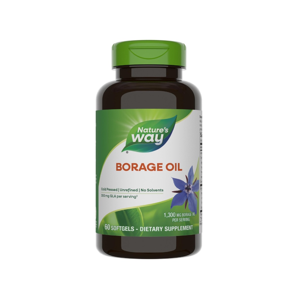 Nature's Way Borage Oil, Cold Pressed & Unrefined, GLA Supplement, 300 mg GLA και 440 mg Λινελαϊκό οξύ ανά Σερβίρισμα, 60 Softgels (Packaging May Vary)