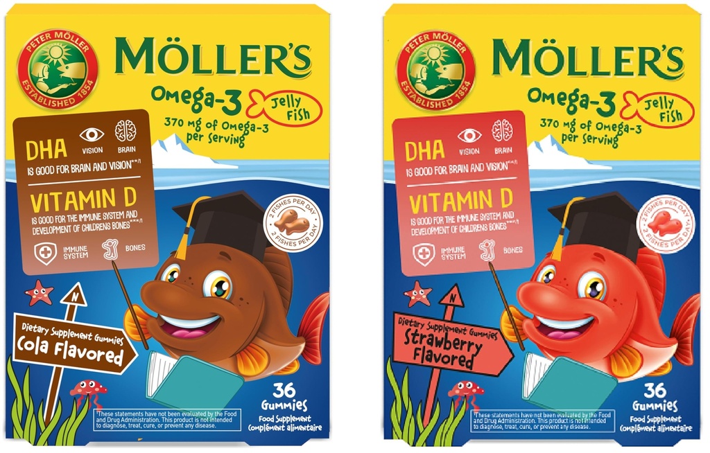 ADAMUSLLER'S | Omega 3 Capsules for Kids | Natural Omega 3 Fish with DHA and EPA | Easy to Chew, No Gluten, Lactose and Sugar | Pack of 72 | Cola & Strawberry Flavour