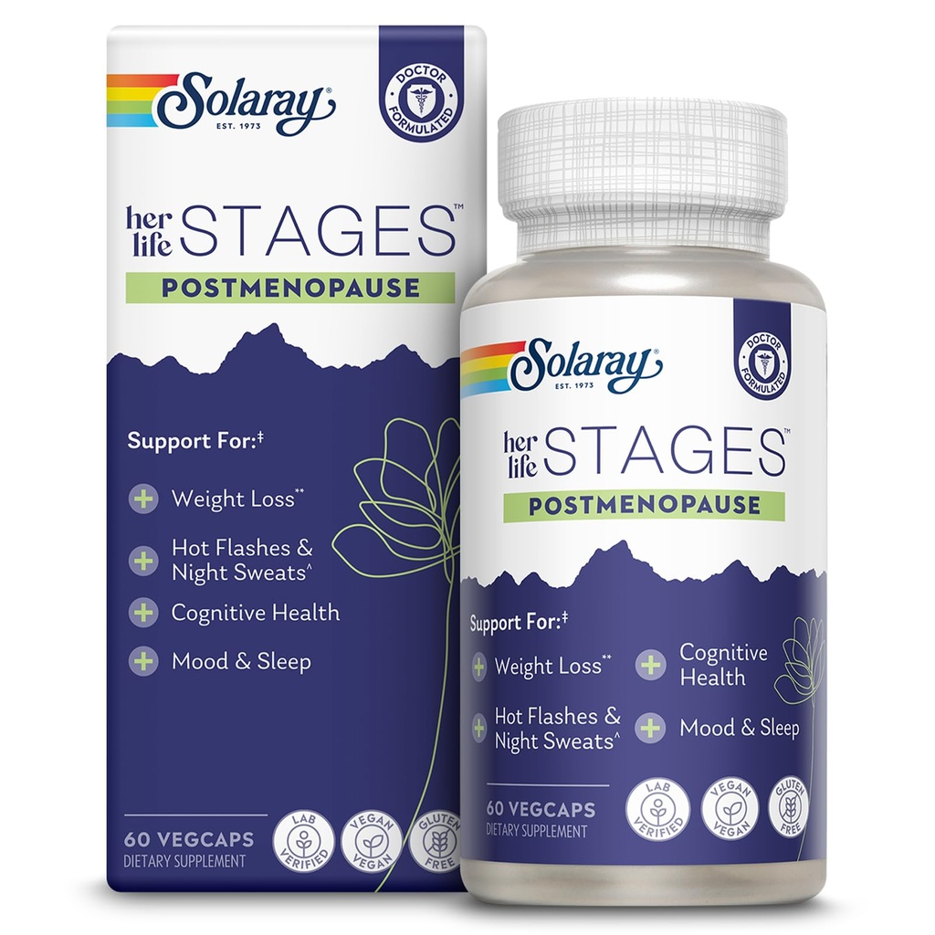 SOLARAY Postmenopause her Life Stages - Post Menopause Supplements for Women with Resveratrol - Vegan and Made Without Hormons - 60-Day Garanti - Vegan, Lab TY - 30 Hizmet, 60 VegCaps