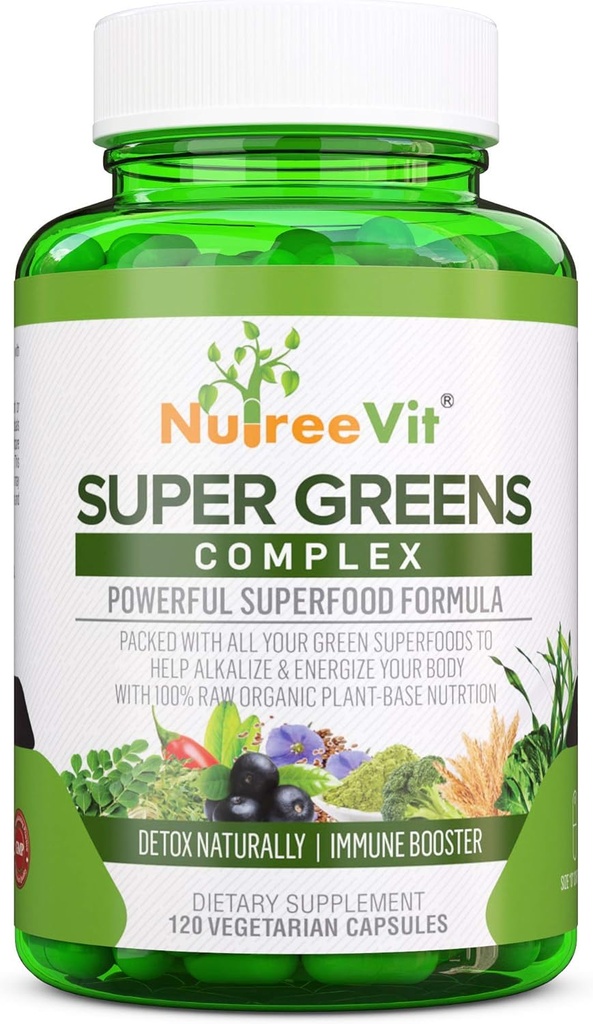 SuperGreens - Spirulina, Chlorella, Wheatgrass + Daha Fazla - Nutrient-Packed Green Meeting (90 Capsules)