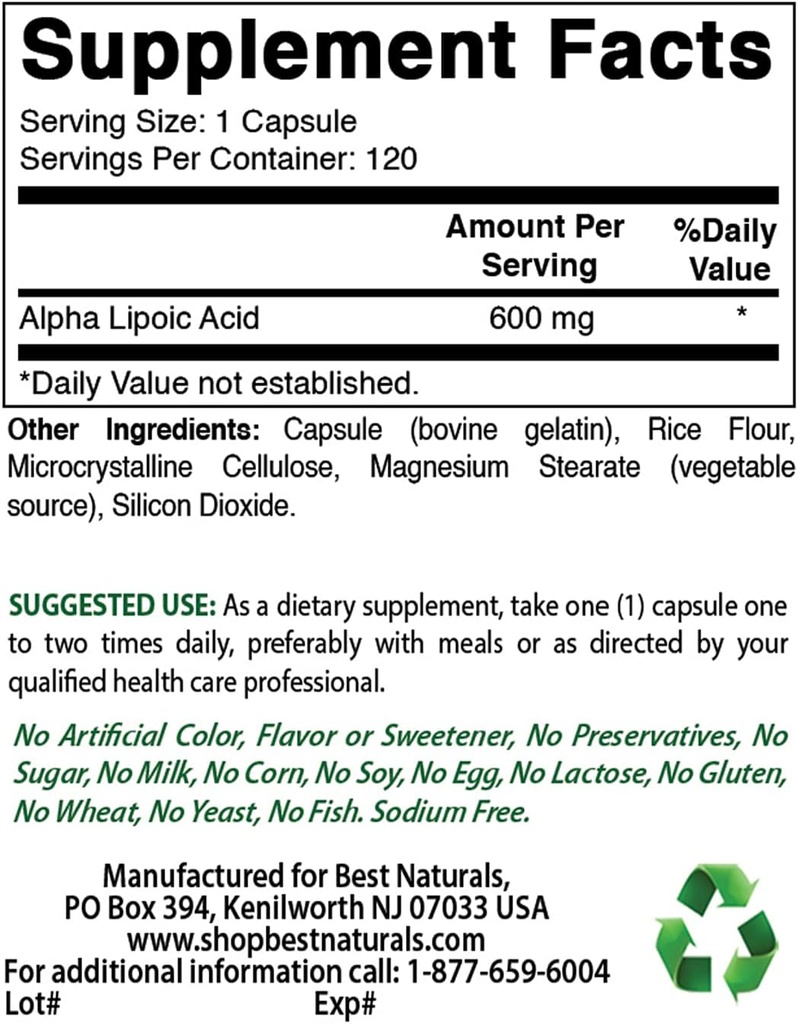 Best Naturals Alpha Lipoic Acid 600 mg & Βιταμίνη K2 (MK7) με D3